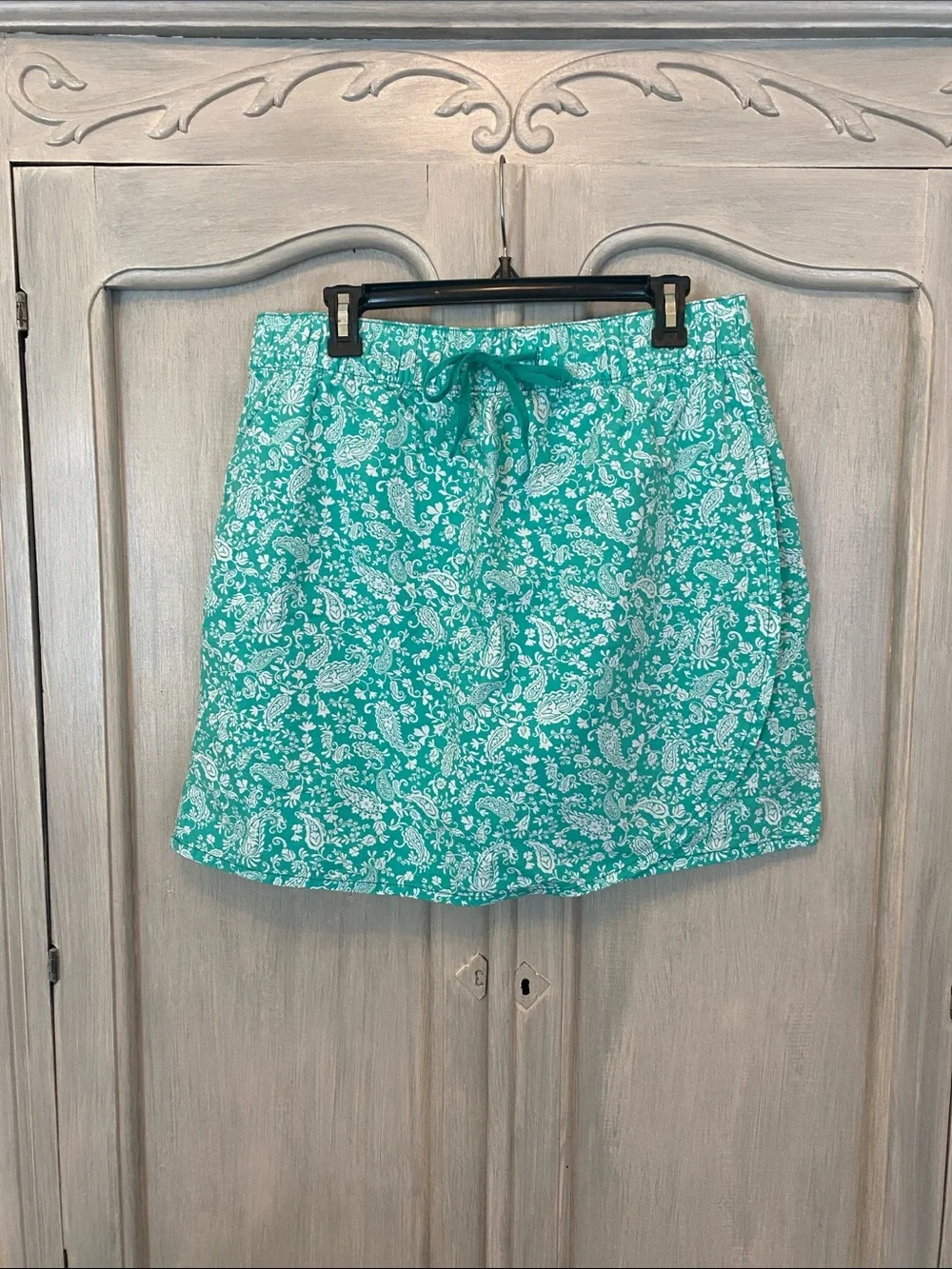 Kim Rogers Teal Paisley Drawstring Mini Skirt